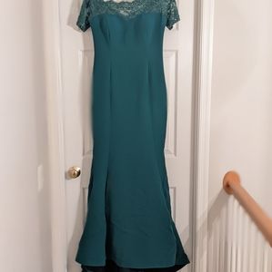 Custom made beaded top gown, size 8/10 in forest green